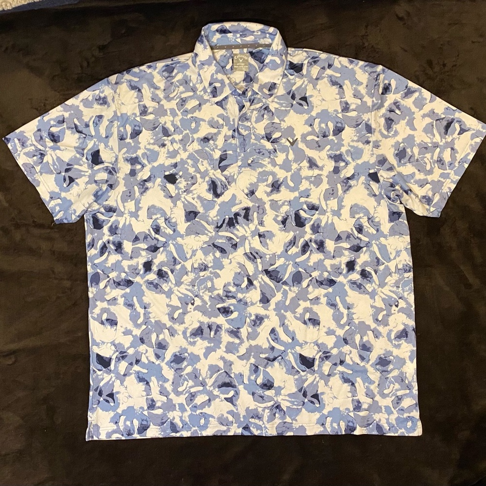 Callaway Blue and White Abstract Floral Shirt